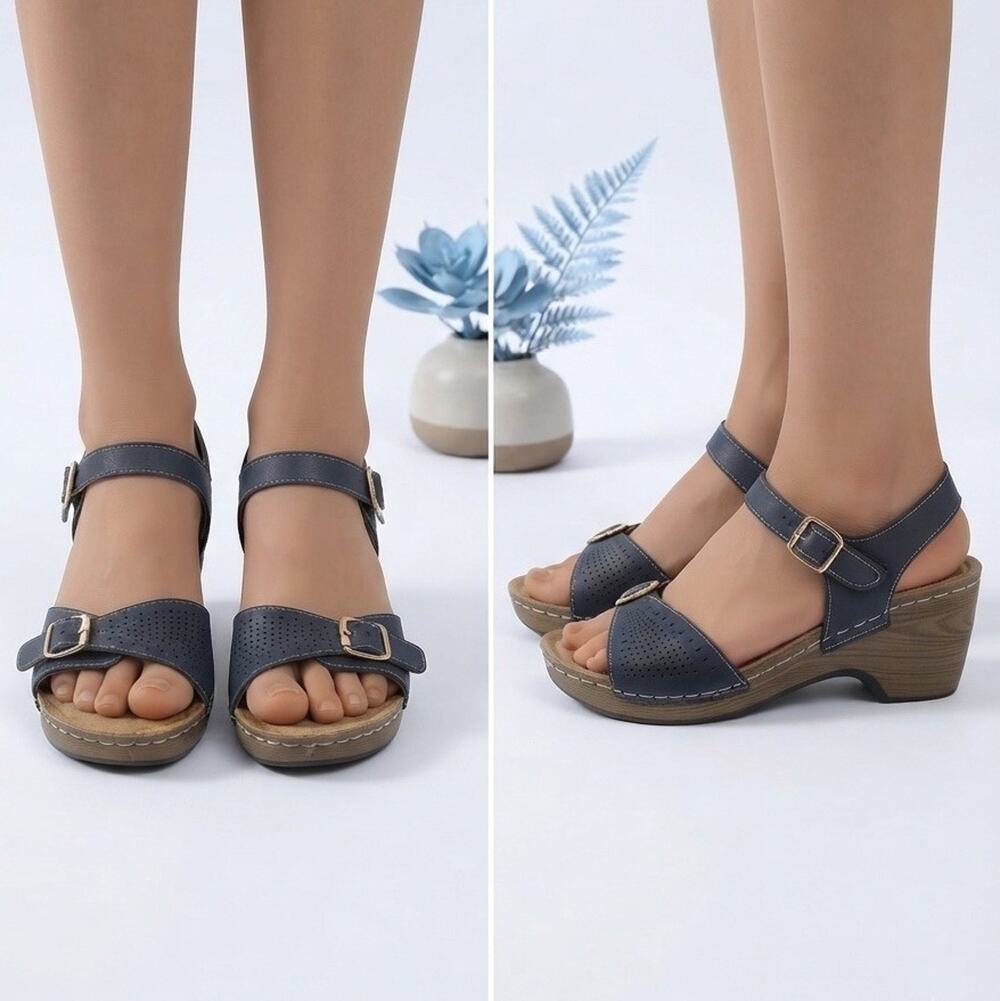 Patrizia By Spring Step Navy Wedge US 10 Buckle Cutout Platform Shoes
